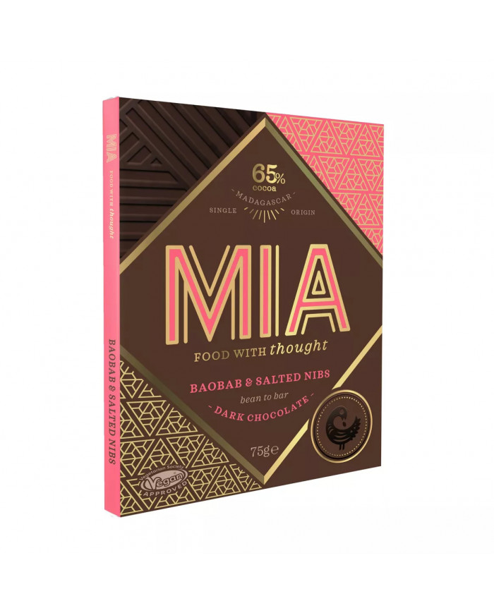 Baobab & Salted Nibs 65% Dark Chocolate VEGAN, FAIRTRADE