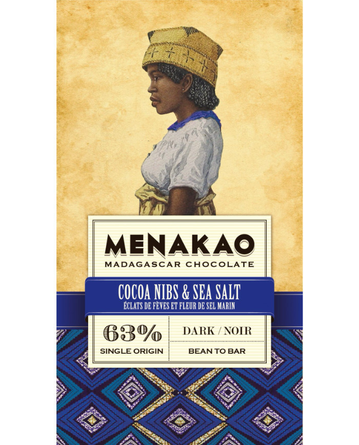 Menakao Dark chocolate 63% with cocoa nibs & salt